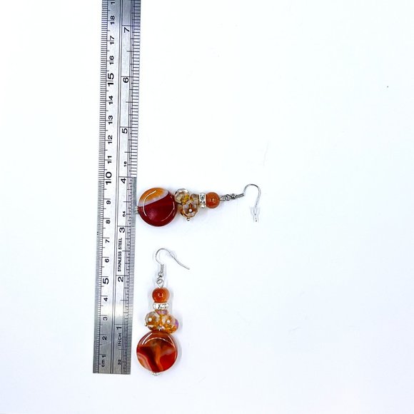 NWT - Charming Charlie - Agate Beaded Dangle Drop Silver Tone Fishhook Earrings - Picture 6 of 8